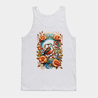 Bird on a branch with roses retro vintage floral design Tank Top